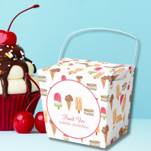 Watercolor Ice Cream & Popsicles Birthday Thanks Favor Box