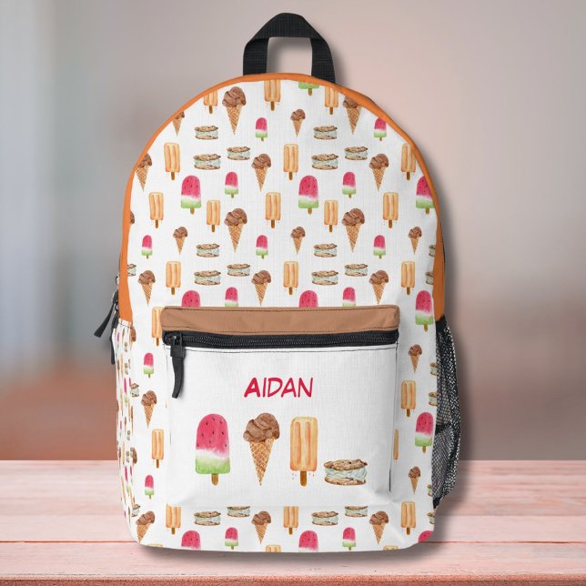 Watercolor Ice Cream & Popsicles Personalized  Printed Backpack (Creator Uploaded)