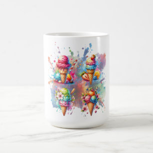 Watercolor Ice Cream Print – Colourful Summer Dess Coffee Mug