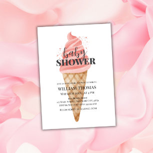 Watercolor Ice Cream Scoop Baby Shower  Invitation
