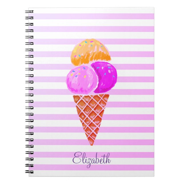 Watercolor Ice cream,Striped Notebook (Front)