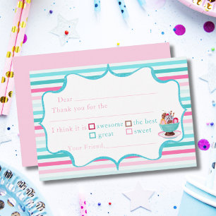 Watercolor Ice Cream Sundae Birthday Fill In Thank You Card