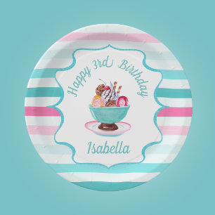 Watercolor Ice Cream Sundae Birthday  Paper Plate