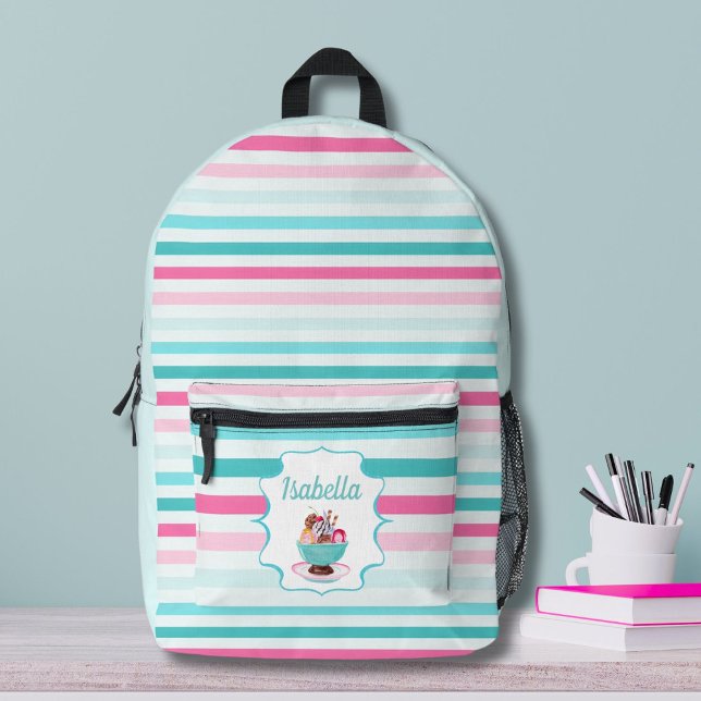 Watercolor Ice Cream Sundae Personalized Printed Backpack (Creator Uploaded)