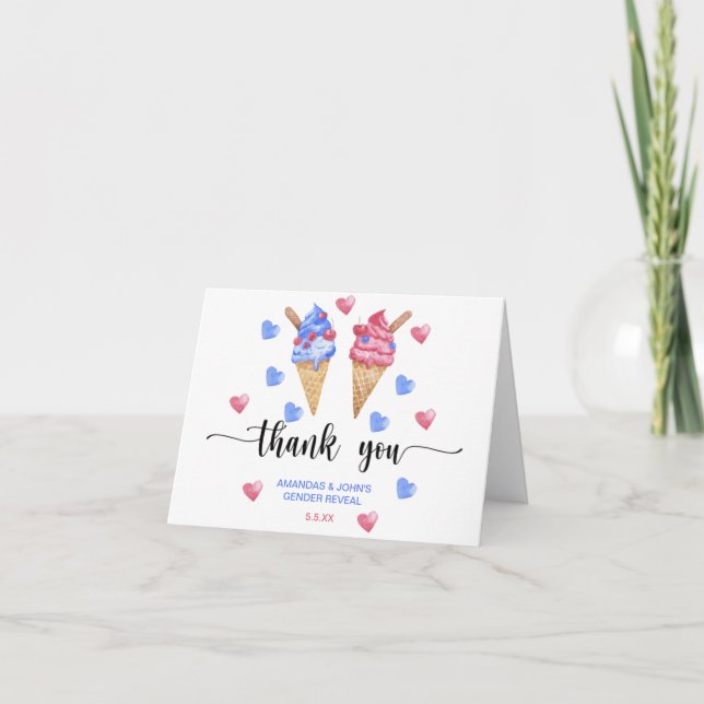 Watercolor Ice cream Thank you gender reveal (Front)