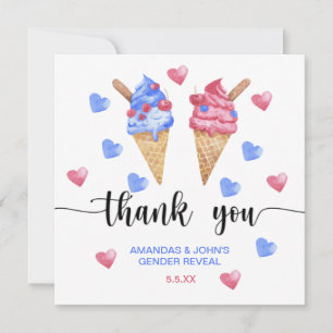 Watercolor Ice cream Thank you gender reveal Card