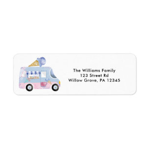 Watercolor Ice Cream Truck Pink Return address La