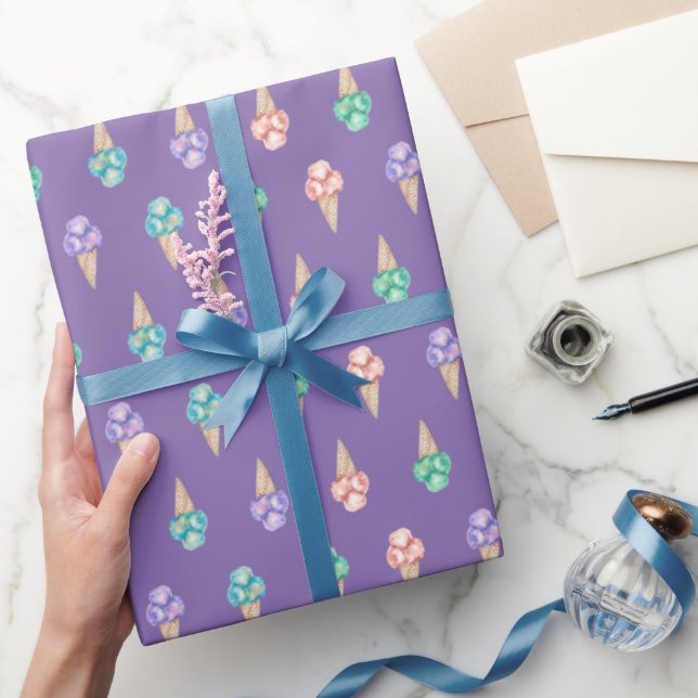 Watercolor ice cream variety on purple wrapping paper (Gifting)