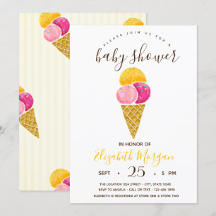 Watercolor Ice creams,Stripes Baby Shower Invitation