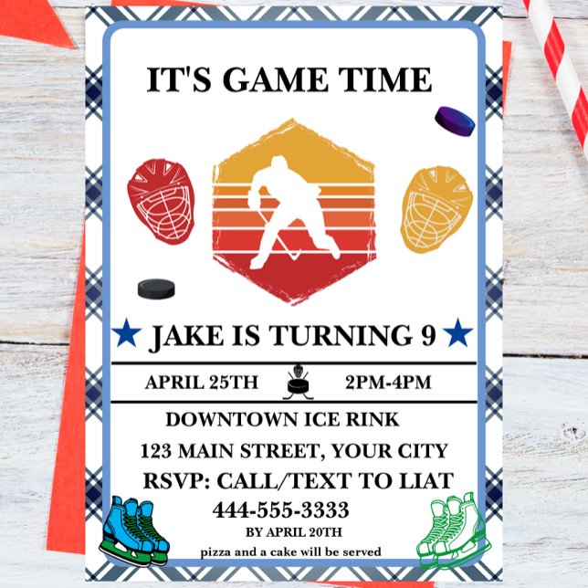 Watercolor Ice Hockey Birthday Theme  Invitation (Creator Uploaded)