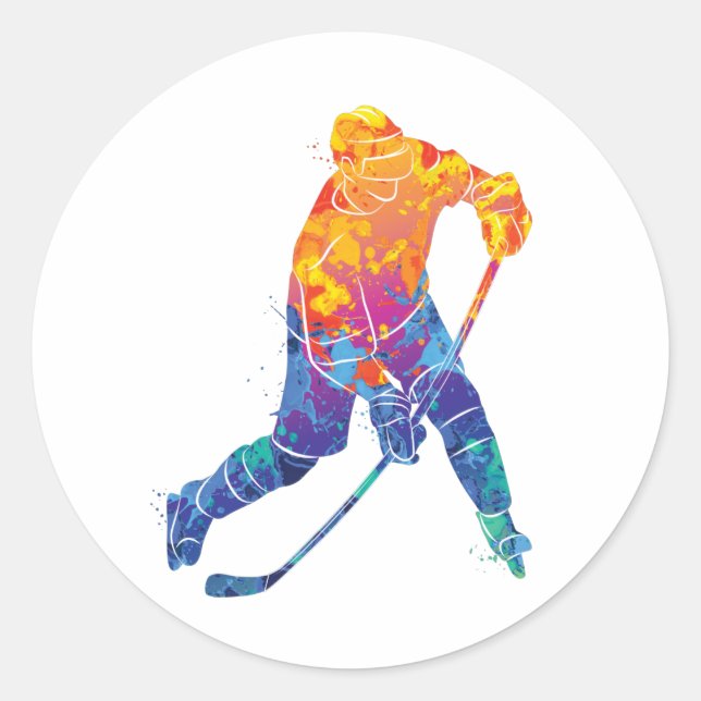 Watercolor Ice Hockey Classic Round Sticker (Front)