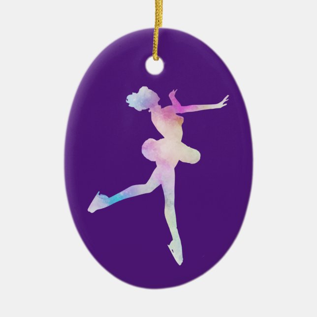 Watercolor Ice Skating Girl  Ceramic Ornament (Front)