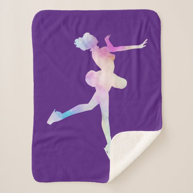Watercolor Ice Skating Girl   Sherpa Blanket (Front)