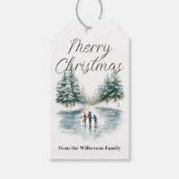 Watercolor Ice Skating on Frozen Lake Personalized