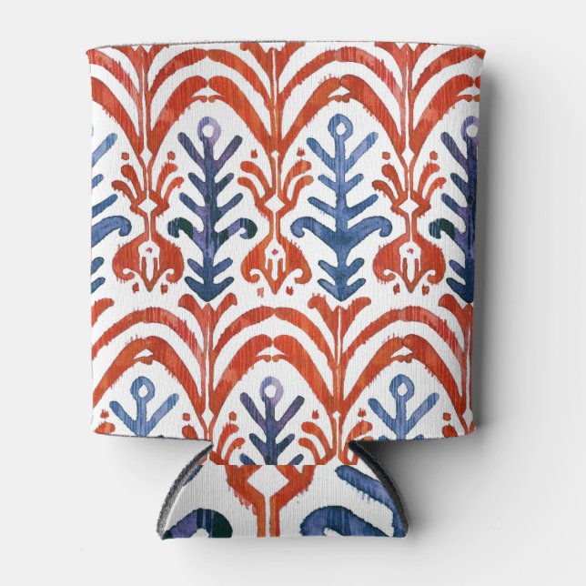 Watercolor Ikat, Bohemian Ethnic Pattern. Can Cooler (Front)