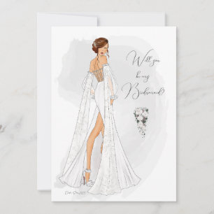 Watercolor Illustrated Bridesmaid Proposal card