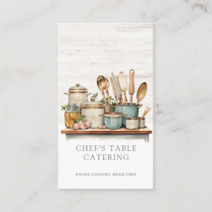 Watercolor Illustrated Cook's Table Chef Caterer Business Card