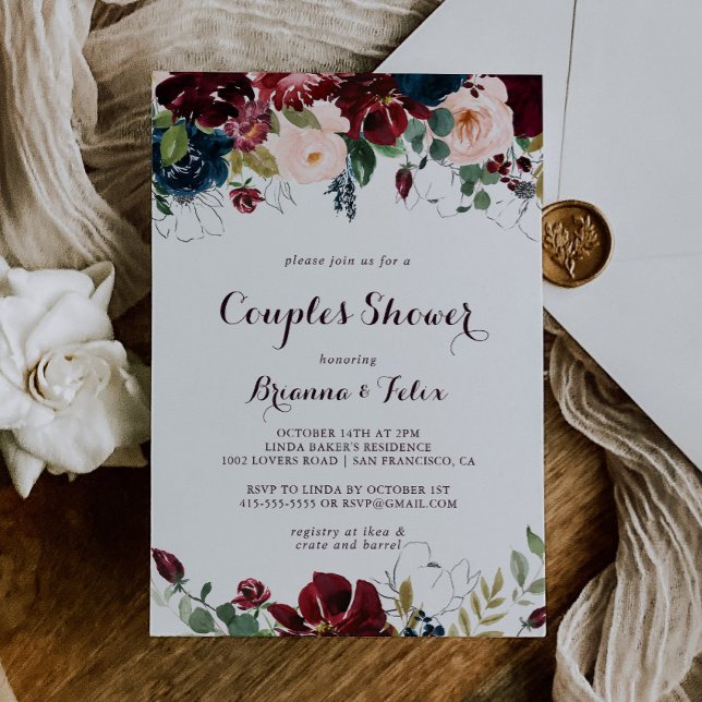 Watercolor Illustrated Fall Floral Couples Shower Invitation (Creator Uploaded)