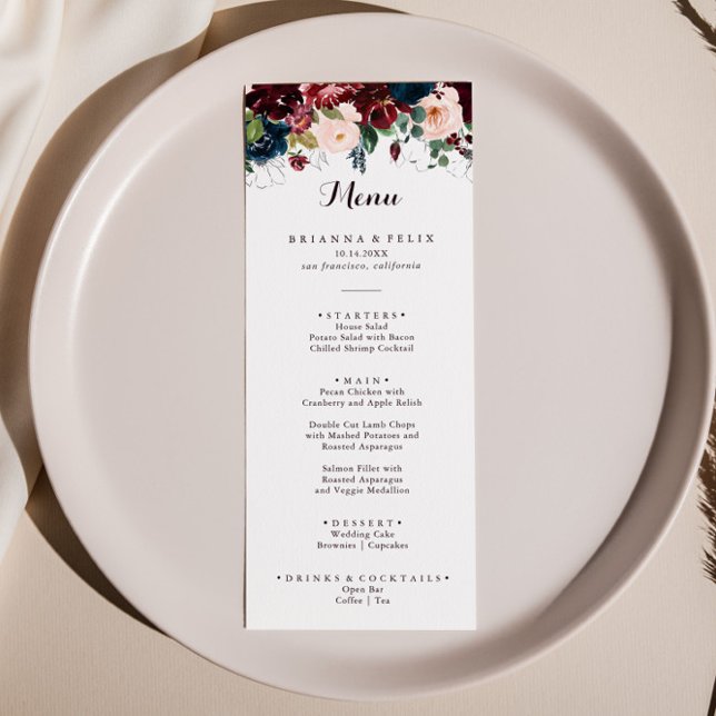 Watercolor Illustrated Fall Floral Dinner Menu (Creator Uploaded)