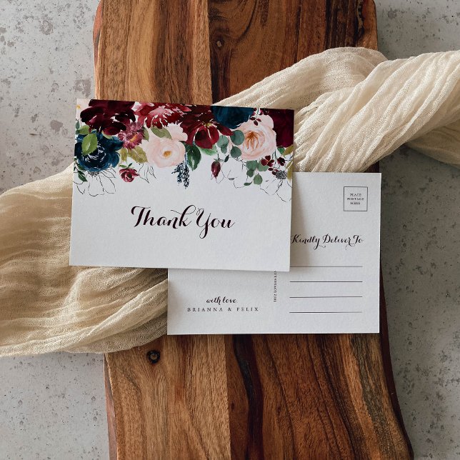 Watercolor Illustrated Fall Floral Thank You Postcard (Creator Uploaded)