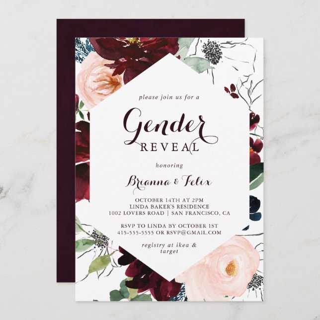 Watercolor Illustrated Fall Gender Reveal Party Invitation (Front/Back)
