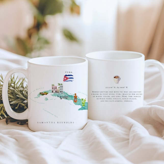 Watercolor Illustrated Map Cuba | Monogram Coffee Mug (Creator Uploaded)