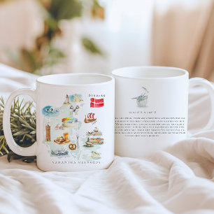 Watercolor Illustrated Map Denmark   Monogram Coffee Mug