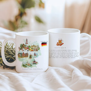 Watercolor Illustrated Map Germany   Monogram Coffee Mug