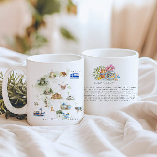 Watercolor Illustrated Map Greece | Monogram Coffee Mug