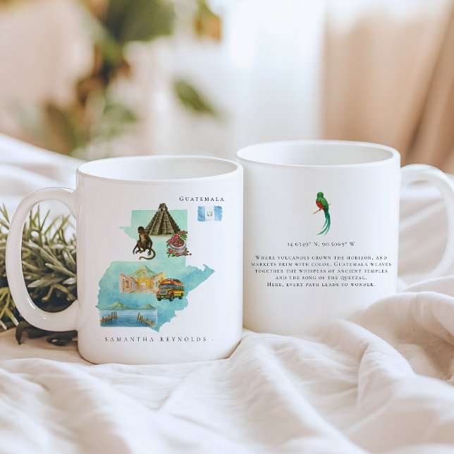 Watercolor Illustrated Map Guatemala | Monogram Coffee Mug (Creator Uploaded)