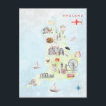 Watercolor Illustrated Map of England Art Postcard<br><div class="desc">A perfect piece of art for for anyone that loves England. Add your custom wording to this design by using the "Edit this design template" boxes on the right hand side of the item, or click the blue "Customize it" button to arrange the text, change the fonts and colours and...</div>