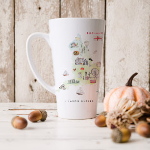 Watercolor Illustrated Map of England   Monogram Latte Mug