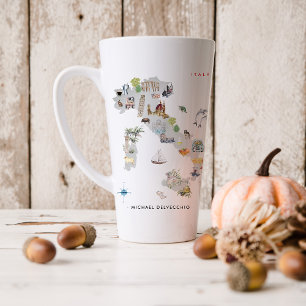 Watercolor Illustrated Map of Italy   Monogram Latte Mug