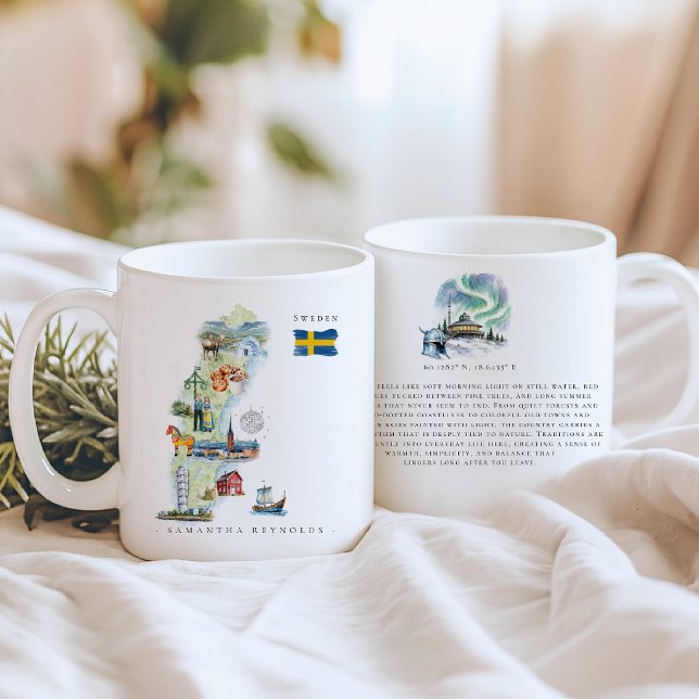 Watercolor Illustrated Map Sweden | Monogram Coffee Mug (Creator Uploaded)