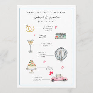 Watercolor Illustrated wedding day Program