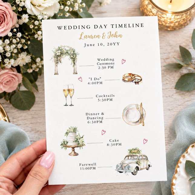 Watercolor Illustrated wedding day timeline Program (Creator Uploaded)
