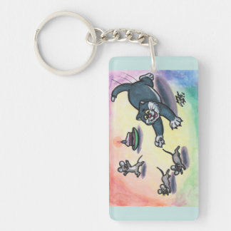 Watercolor Illustration Cat Cartoon Cake Mouse Keychain