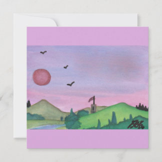 Watercolor Illustration Medieval Tower Nature Sun Invitation