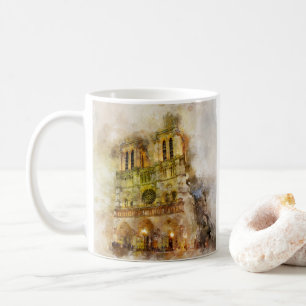 Watercolor Illustration Notre Dame Cathedral Paris Coffee Mug