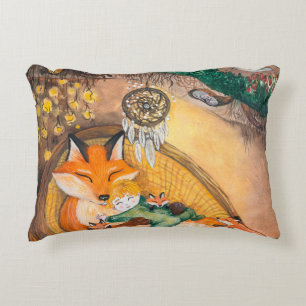 watercolor illustration of a burrow dad fox on a c accent pillow