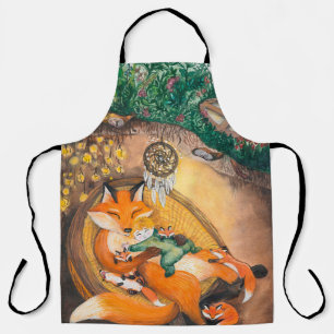 watercolor illustration of a burrow dad fox on a c apron