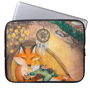 watercolor illustration of a burrow dad fox on a c laptop sleeve