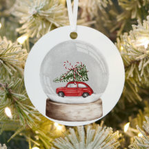 watercolor illustration of a Christmas snow globe