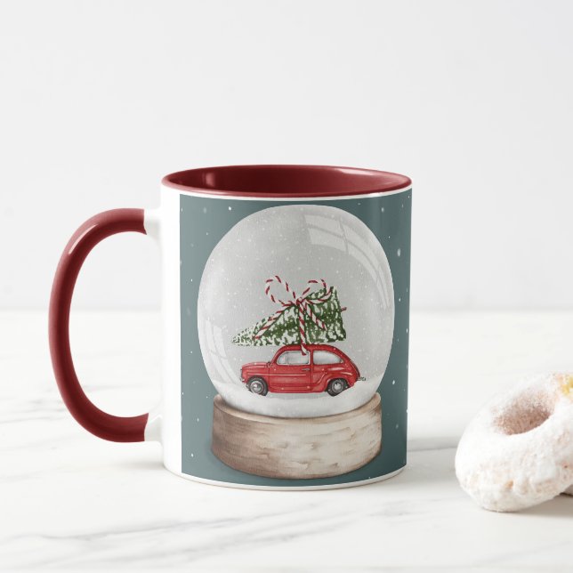watercolor illustration of a Christmas snow globe Mug (With Donut)