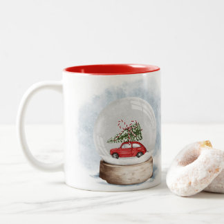 watercolor illustration of a Christmas snow globe Two-Tone Coffee Mug