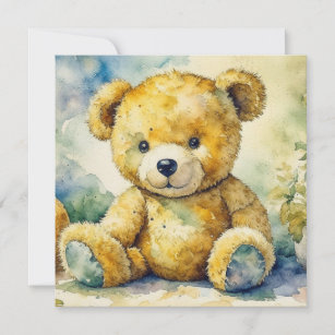 Watercolor Illustration of a Teddy Bear Thank You