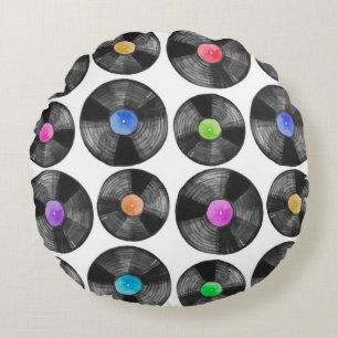 Watercolor illustration of a vinyl lp retro record round pillow