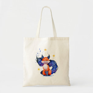 Watercolor Illustration of Galaxy Celestial Fox Tote Bag