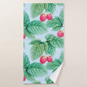 Watercolor illustration of raspberries. Seamless p Bath Towel