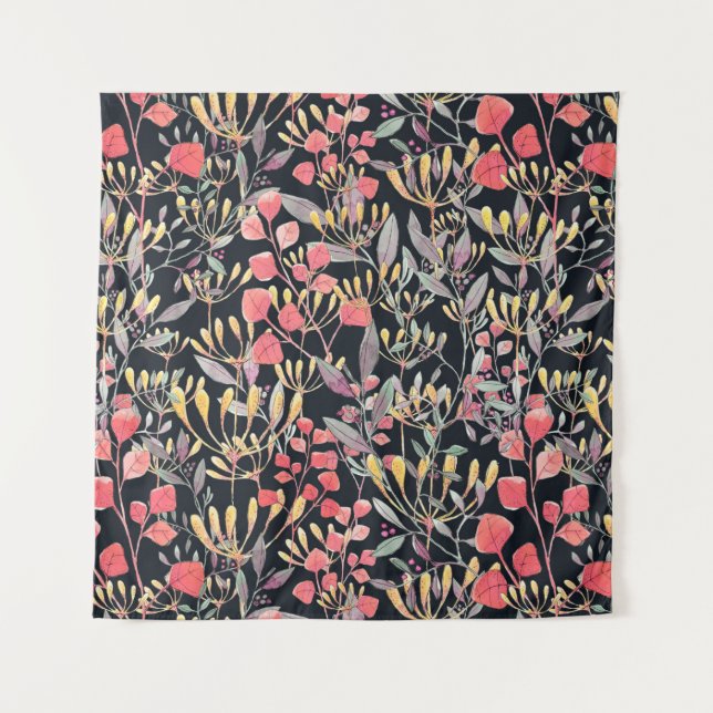 watercolor illustration seamless pattern flowers m tapestry (Front)